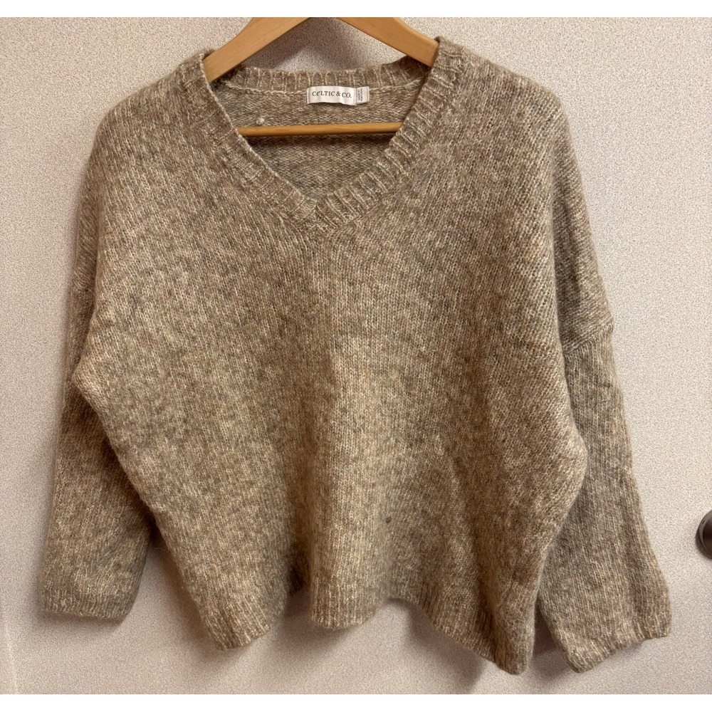 Celtic & Co Superfine Alpaca Mako Cotton Slouch VNeck Sweater Oatmeal Neutral XL